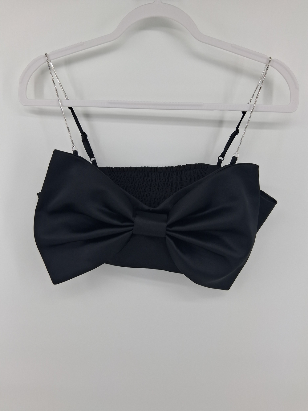 Rachel Zoe Black Satin Bow-Front Camisole with Silver Chain Straps